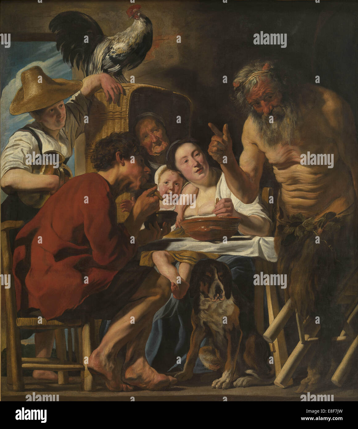 Il satiro e la famiglia contadina. Artista: Jordaens Jacob (1593-1678) Foto Stock