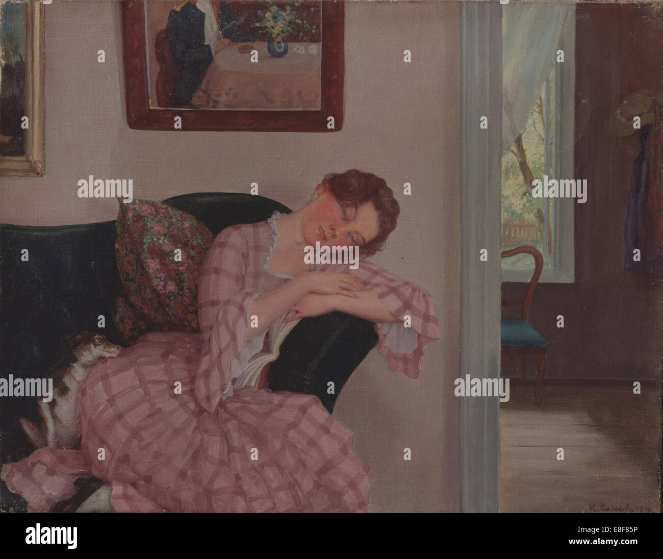 Una donna che dorme in rosa. Artista: Somov, Konstantin Andreyevich (1869-1939) Foto Stock