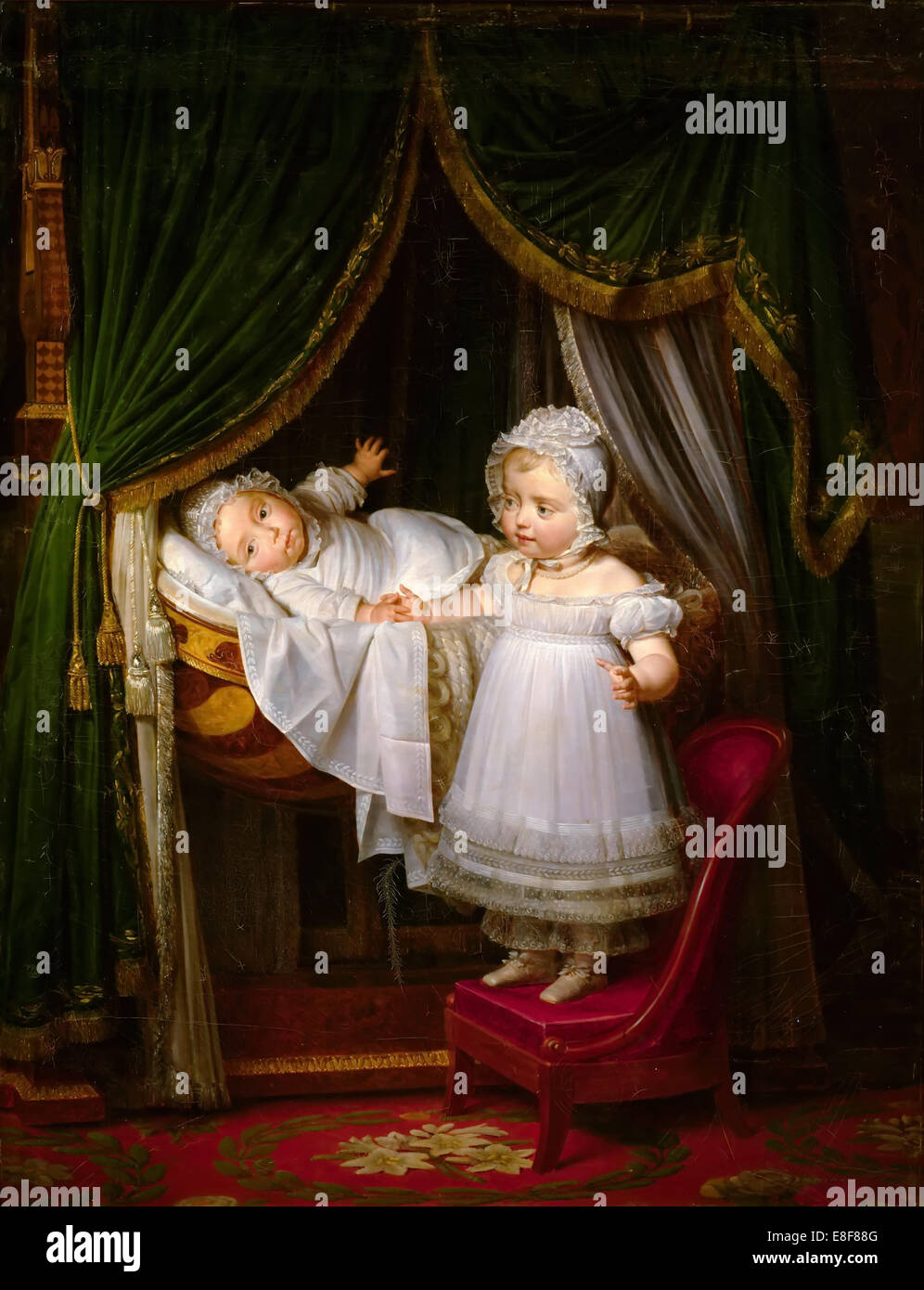 Henri di Artois, Conte di Chambord, Duc de Bordeaux nella sua culla con sua sorella Louise Marie Thérè Artista: Hersent, Luigi (1777-1860) Foto Stock