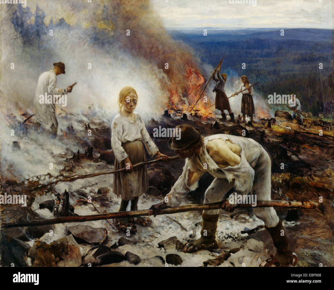 Sotto il giogo (Masterizzazione del sottobosco). Artista: Järnefelt, Eero (1863-1937) Foto Stock