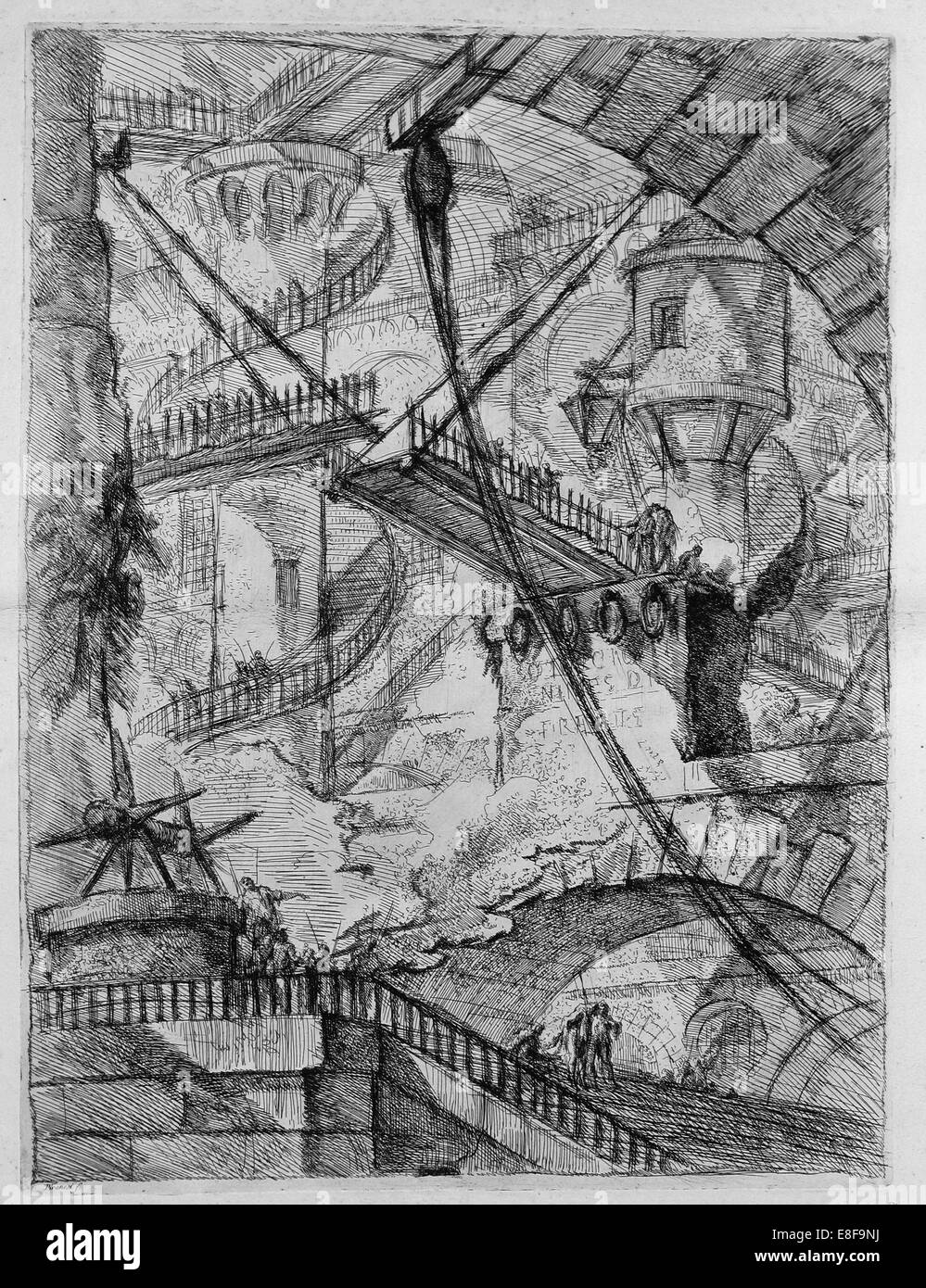 Il ponte levatoio. Dalla serie di prigioni immaginarie (Le Carceri d'Invenzione). Artista: Piranesi Giovanni Battista (1720-1778) Foto Stock