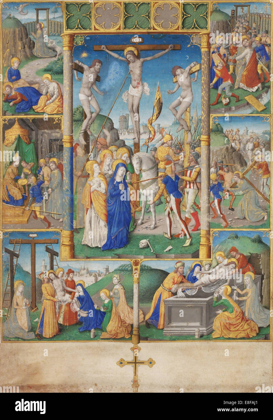 La Crocifissione con sei scene della Passione di Cristo. Artista: Master di Jacques de Besançon (attivo 1480-1510) Foto Stock