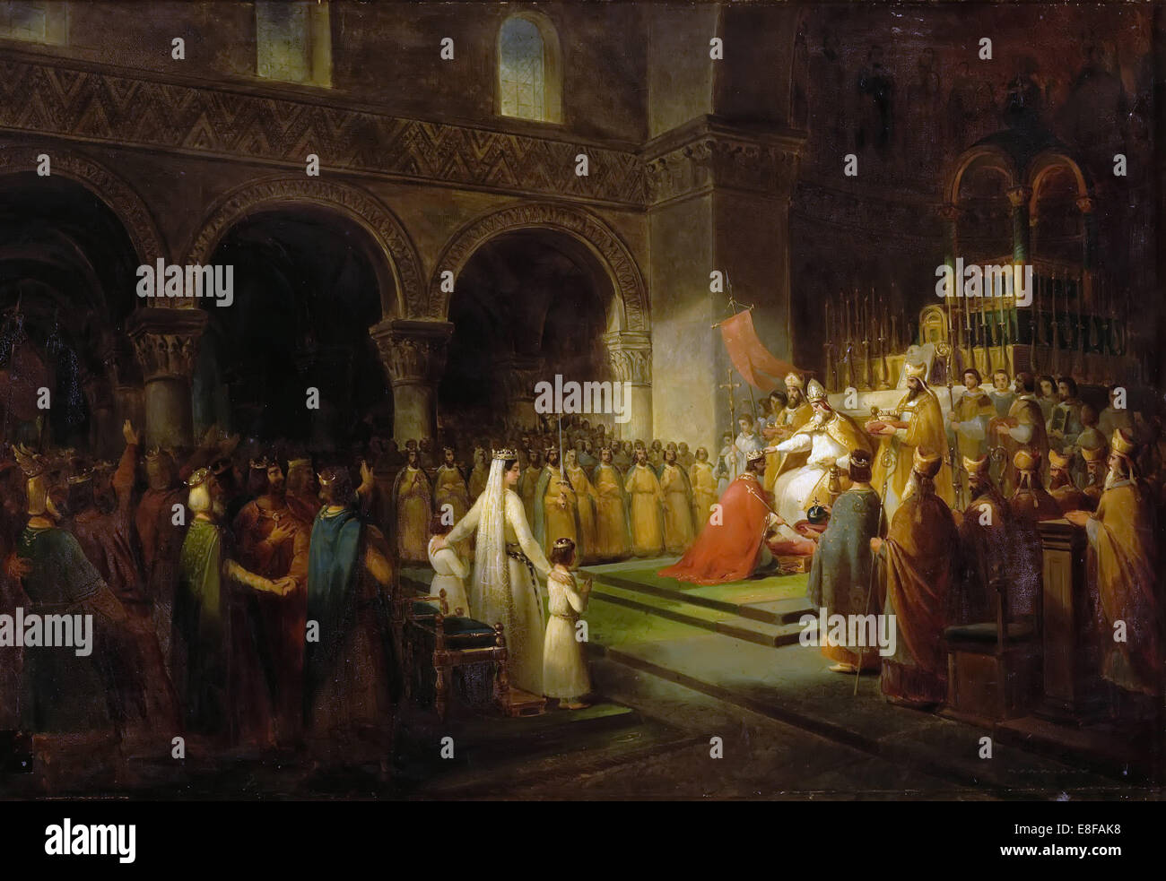 L unzione di Pipino il Breve a Saint-Denis, 28 luglio 754. Artista: Dubois, François (1790-1871) Foto Stock