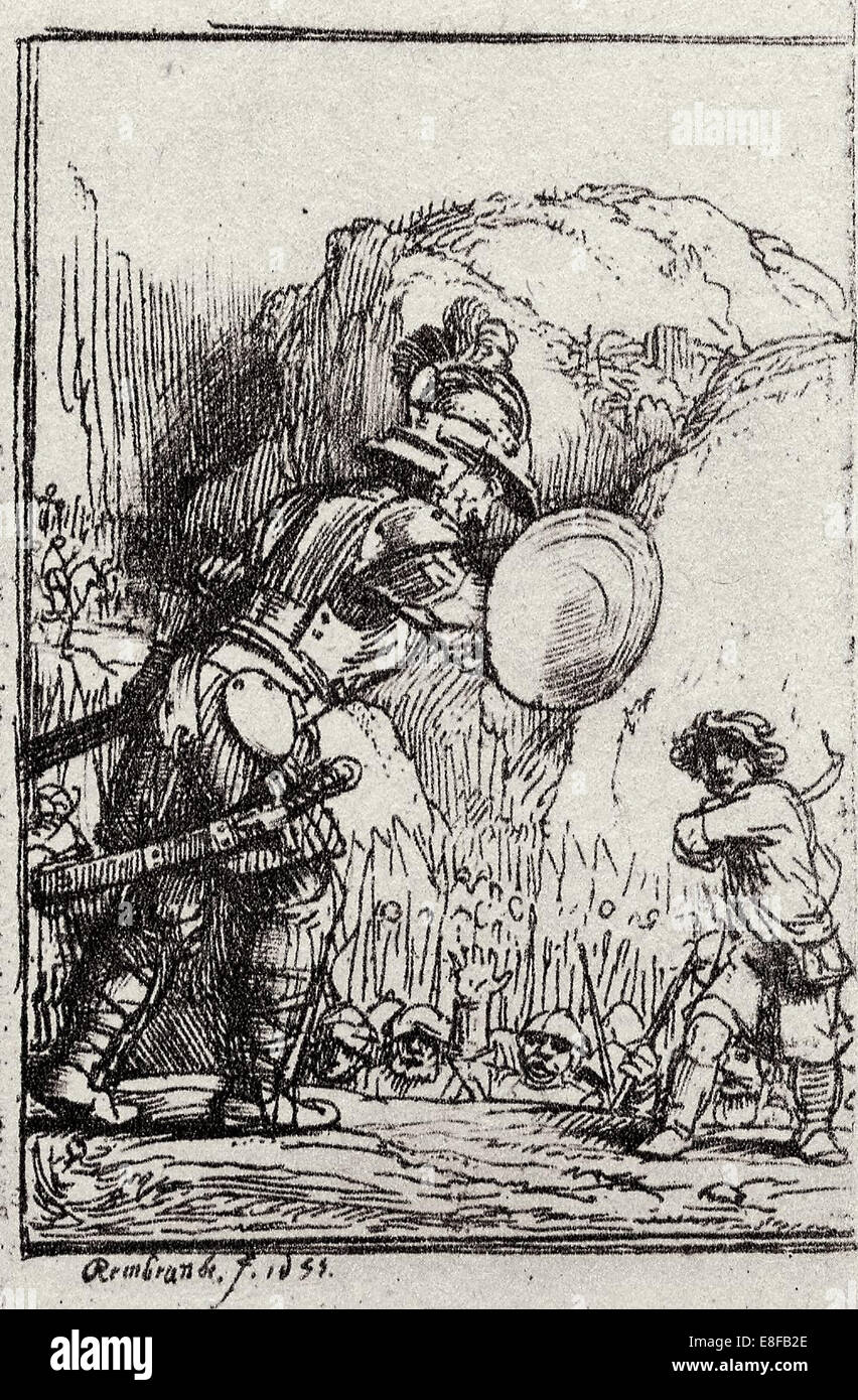 Davide e Golia. Illustrazione per la Piedra gloriosa da Menasseh ben Israele. Artista: Rembrandt van Rhijn (1606-1669) Foto Stock Davide e Golia. Illustrazione per la Piedra gloriosa da Menasseh ben Israele. Artista: Rembrandt van Rhijn (1606-1669) Foto Stock