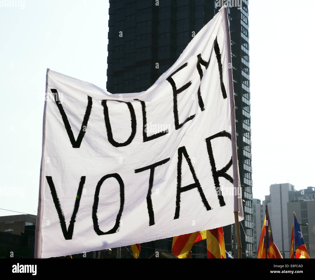 Barcellona. Giornata Nazionale della Catalogna (11-09-2014). Banner: vuole votare. La Catalogna. Foto Stock