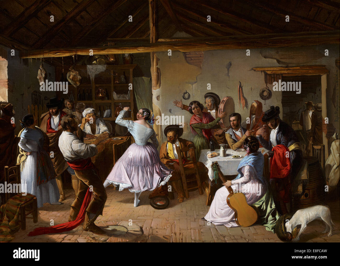 La danza in un Country Inn. Artista: Benjumea, Rafael (c. 1825-c. 1887) Foto Stock