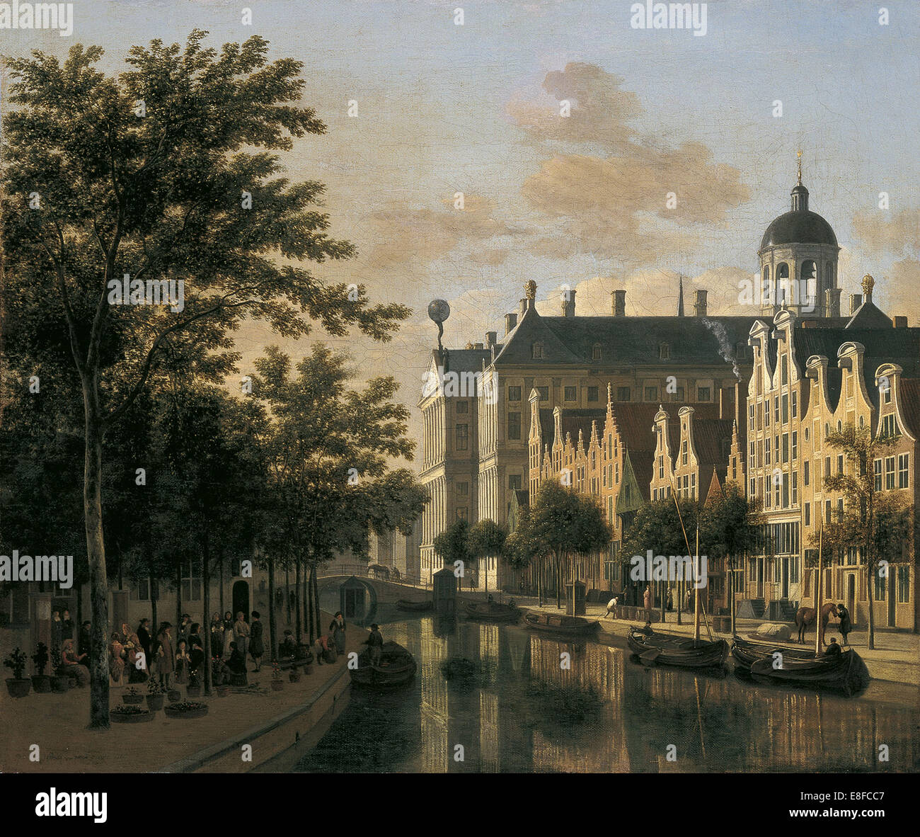 Il Nieuwezijds Voorburgwal con il mercato dei fiori di Amsterdam. Artista: Berckheyde, Gerrit Adriaensz (1638-1698) Foto Stock