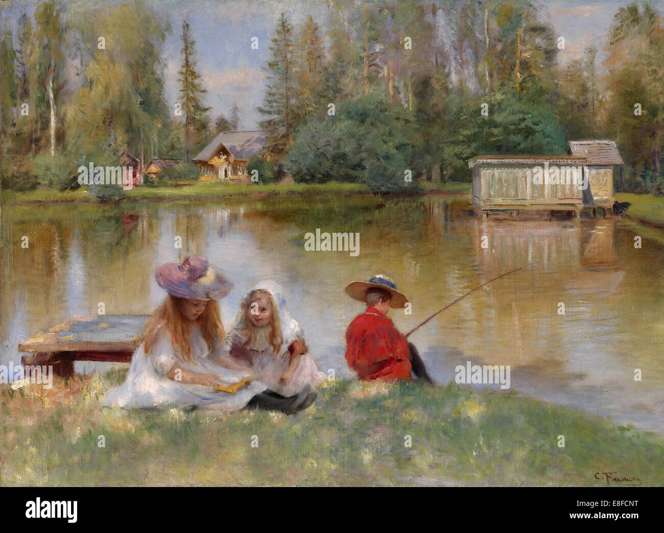 I bambini in riva al lago. Artista: Makovsky, Konstantin Yegorovich (1839-1915) Foto Stock