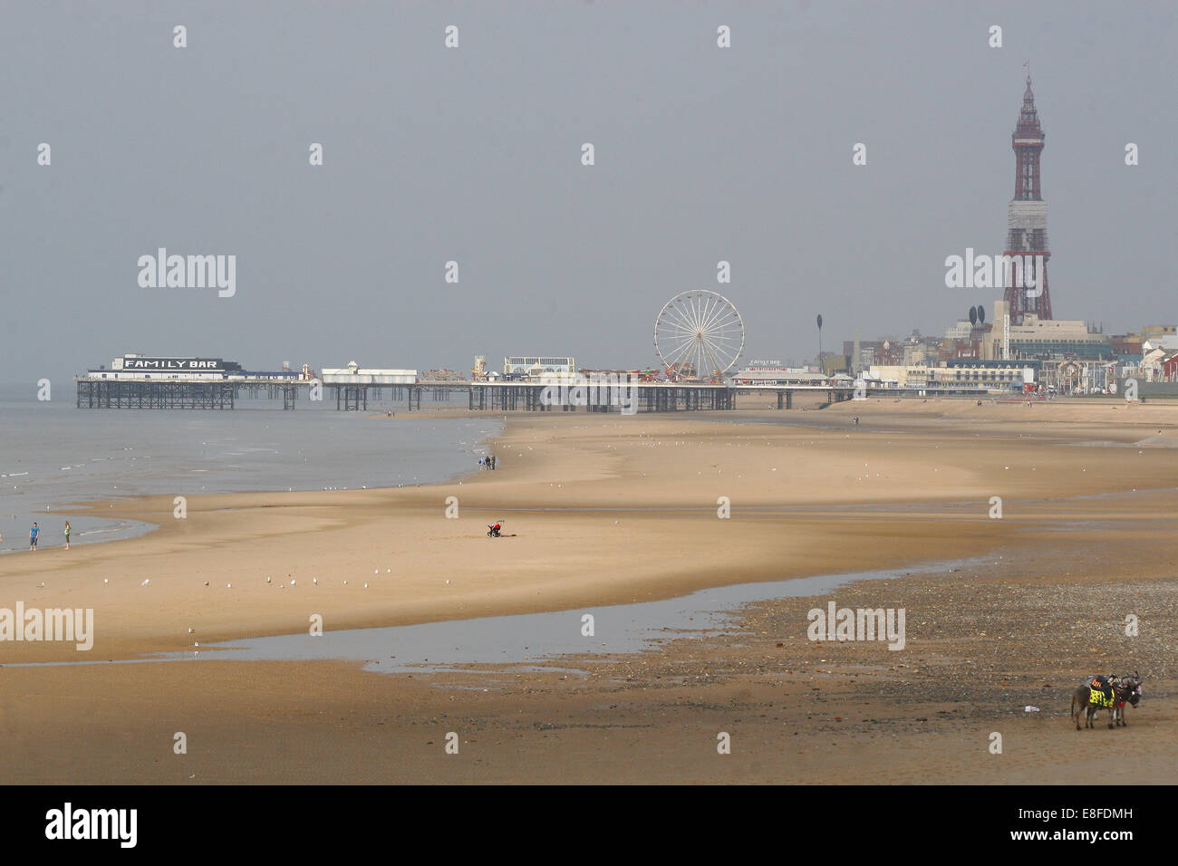 Visualizza in basso spiaggia di Torre di Blackpool, Lancashire, Inghilterra, Regno Unito Foto Stock