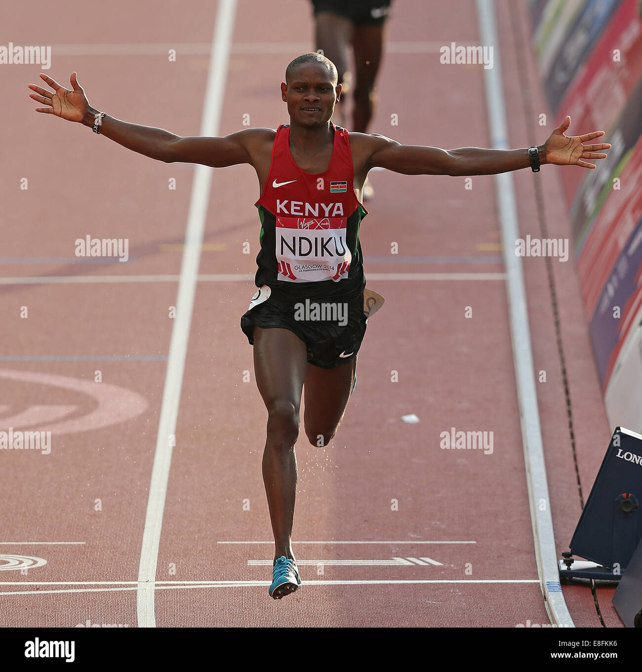 Jonathan Ndiku (KEN) vince la medaglia d'Oro - Mens 3000m Siepi finale. Atletica - Hampden Park - Glasgow - REGNO UNITO - 01/08/2014 - Foto Stock