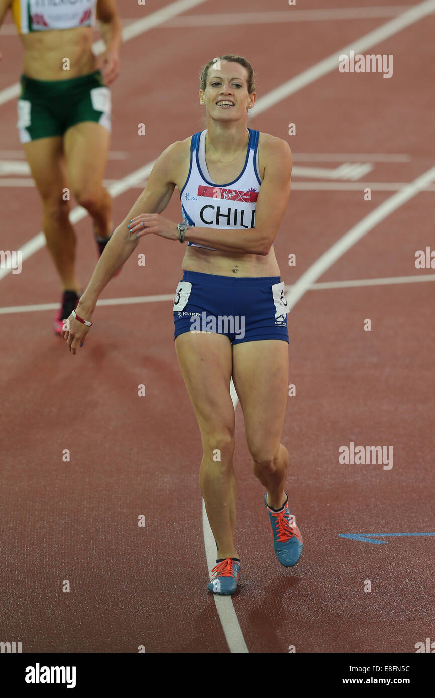 Eilidh bambino (SCO) vince la medaglia d argento e celebra - Womens 400m Ostacoli Finale. Atletica - Hampden Park - Glasgow - REGNO UNITO Foto Stock