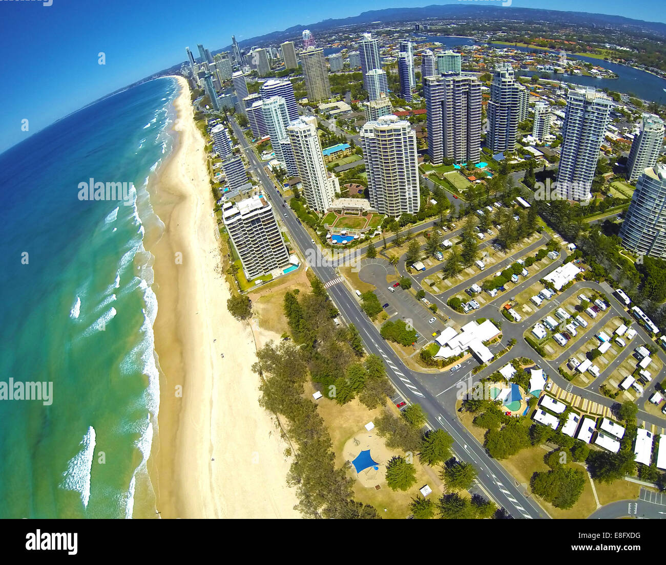 Australia, Gold Coast, vista aerea di Surfers Paradise Foto Stock