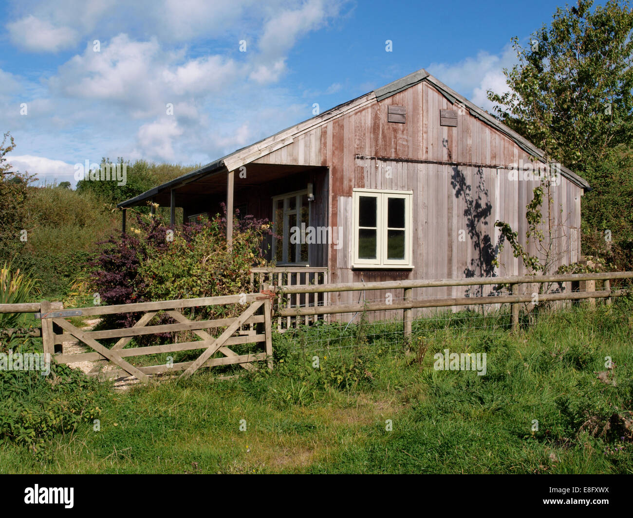 Casa in legno, Chideock, Dorset, Regno Unito Foto Stock