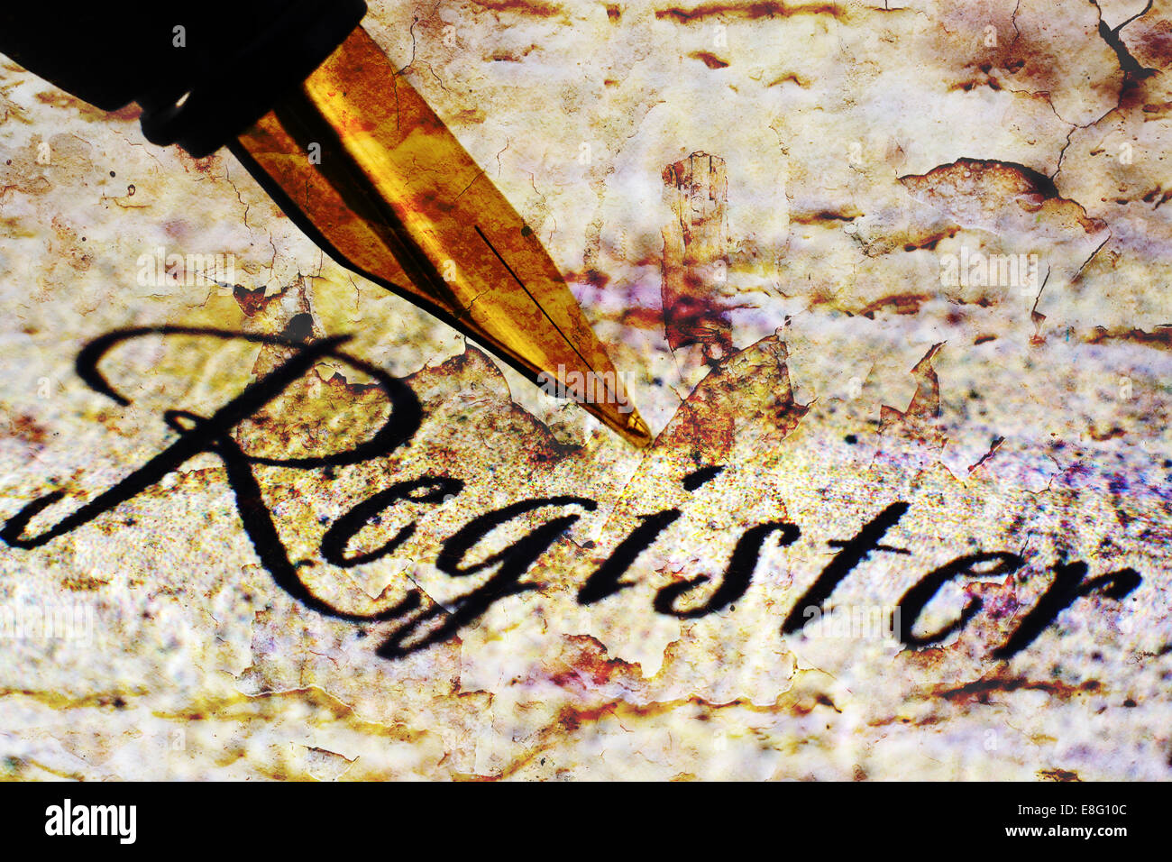 Penna stilografica sul testo di registro Foto Stock