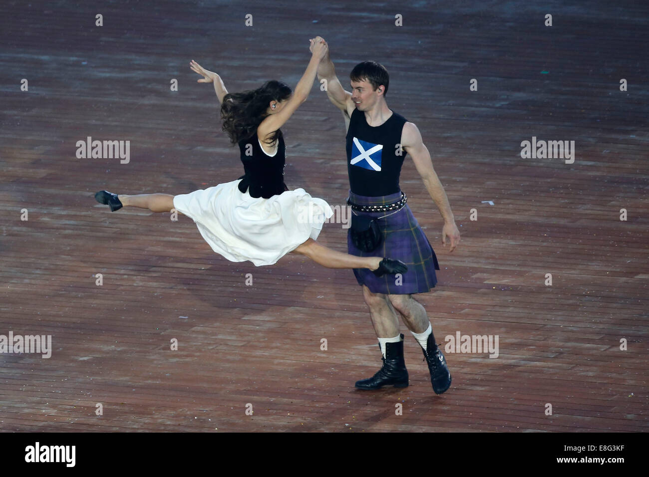 Sophie Martin e Christopher Harrison della Scottish Ballet. Cerimonia di apertura - Celtic Park - Glasgow Scotland Regno Unito - 230714 - Foto Stock