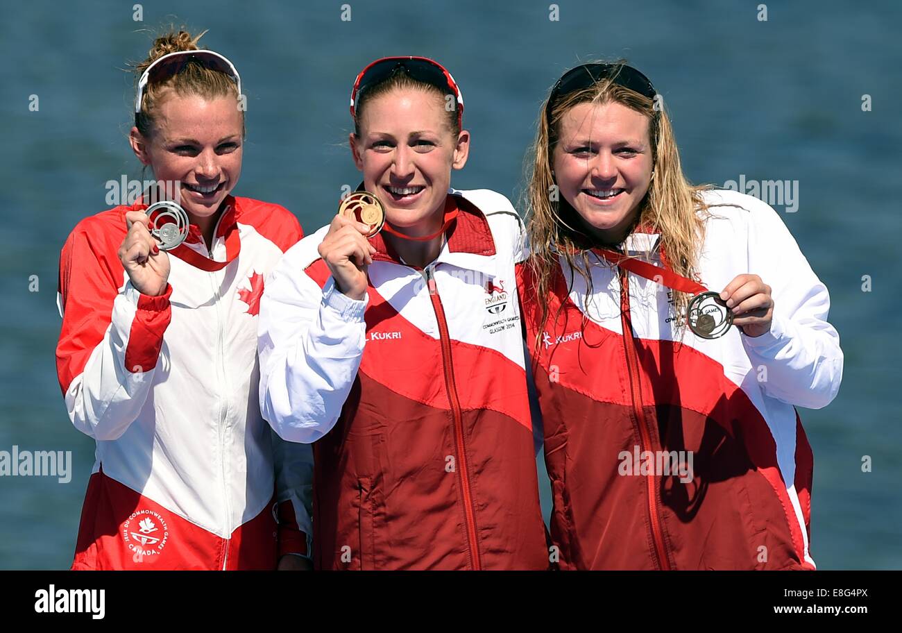 (L t r) Kirsten Sweetland (CAN, medaglia d'argento), Jodie Stimpson (ENG, medaglia d'oro) e Vicky Holland (ENG, medaglia di bronzo). Triathlon Foto Stock