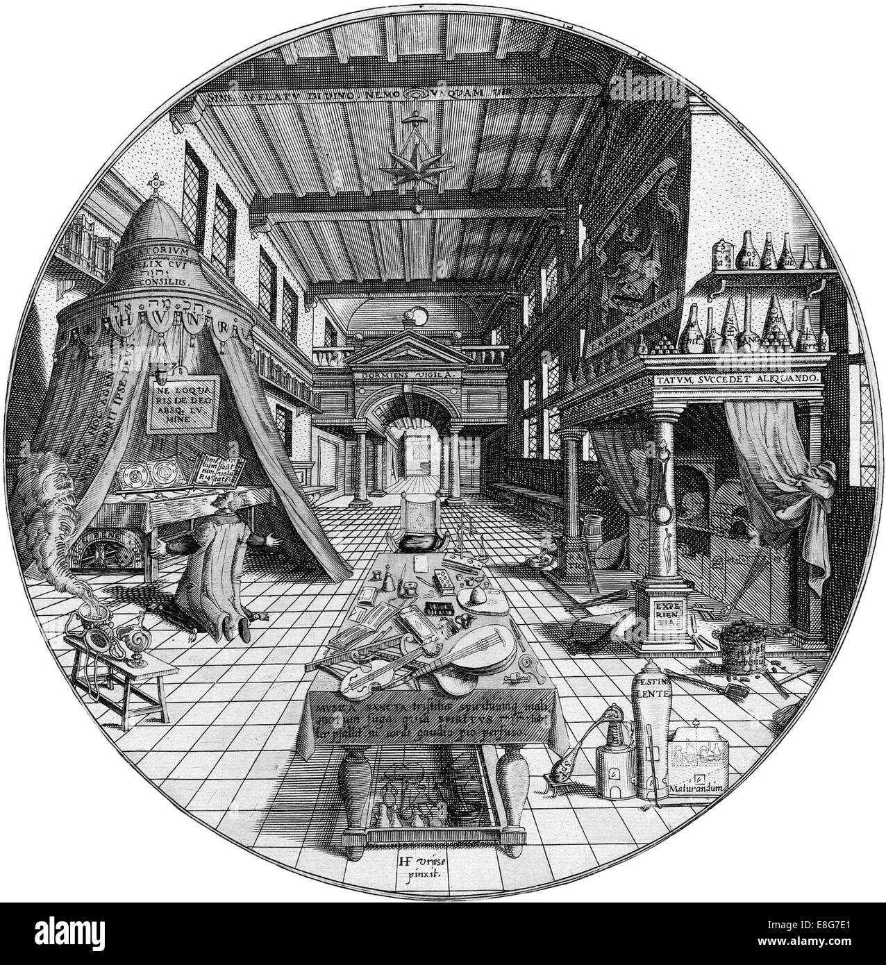 HEINRICH KHUNRATH (c) 1560-1605 medico tedesco e alchimista illustrato nel suo laboratorio nel suo libro 1595 - vedere la descrizione riportata di seguito Foto Stock