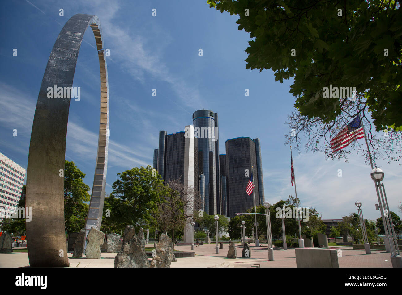 Detroit, Michigan - "trascendere", il Michigan di lavoro Punto di riferimento Legacy a Detroit in Hart Plaza. Foto Stock
