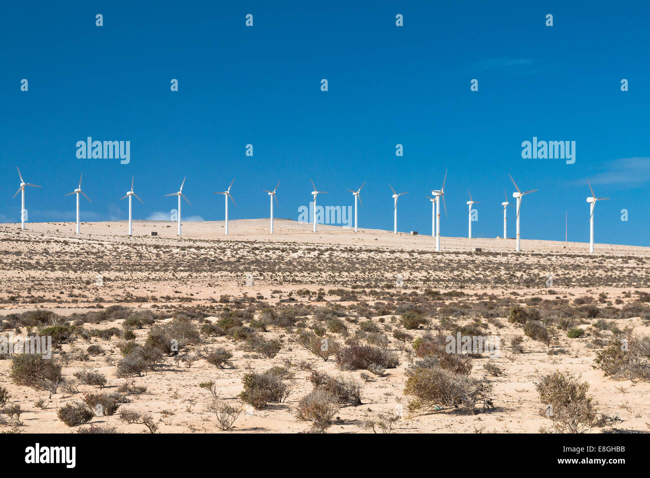 Le turbine eoliche nel deserto di Jandia Fuerteventura, Spagna Foto Stock
