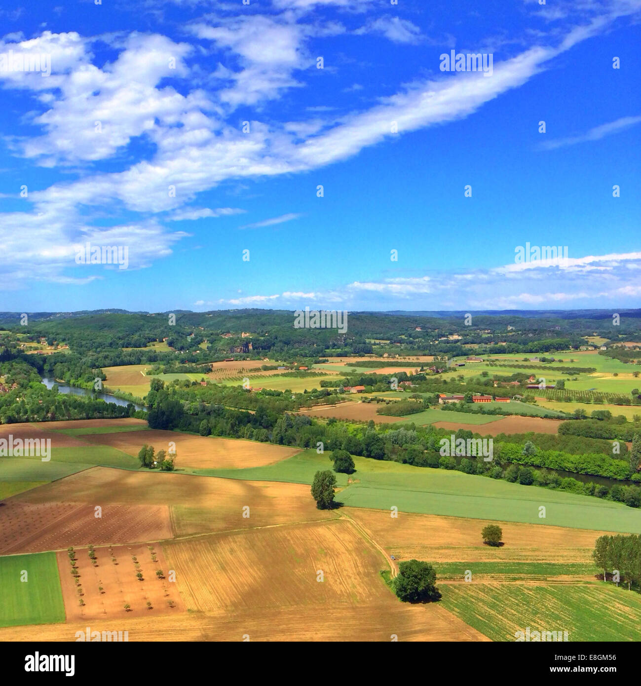 Veduta aerea del paesaggio rurale, Regione Lot, Occitanie, Francia Foto Stock
