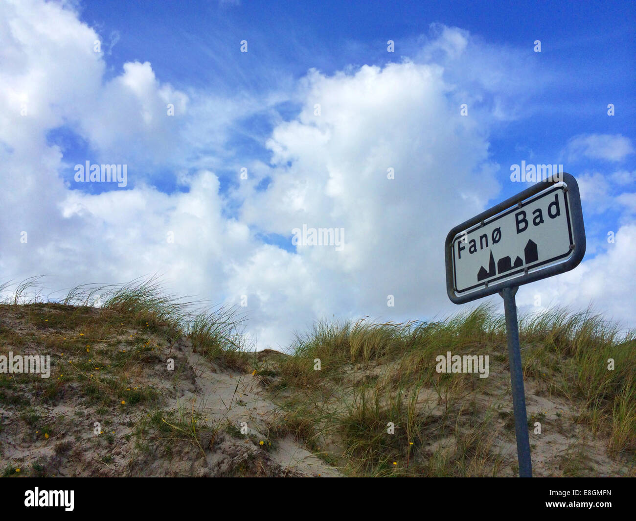 Cartello stradale, Fanoe Bad, Fanoe Jutland, Danimarca Foto Stock