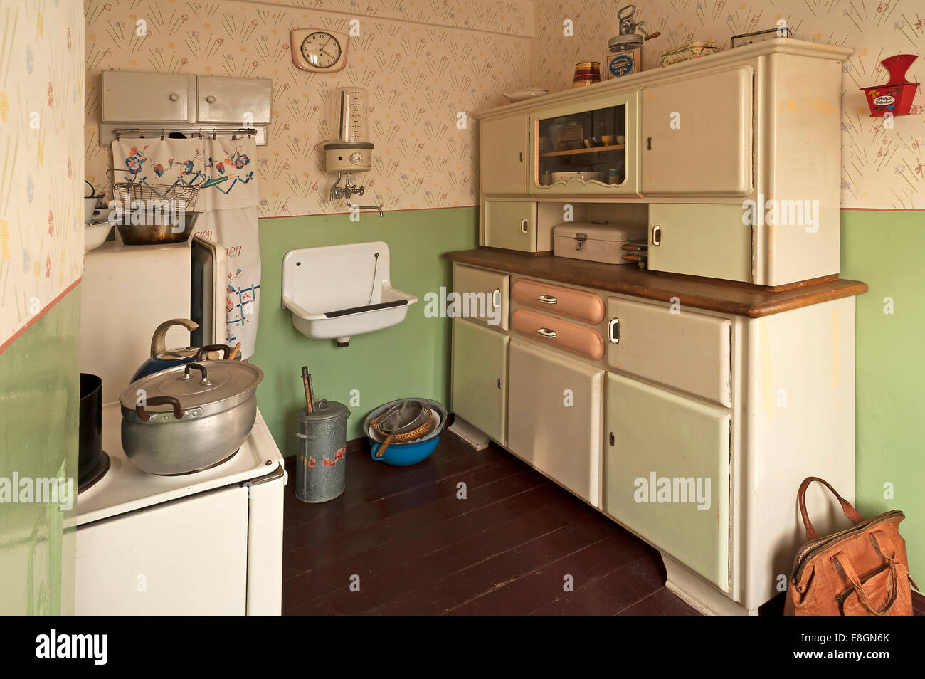 Cucina, anni cinquanta, museo industriale in Lauf an der Pegnitz, Media Franconia, Baviera, Germania Foto Stock