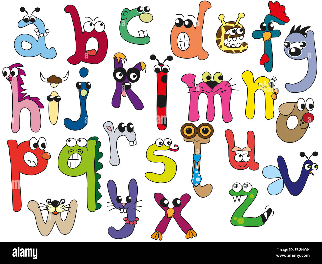 Divertente e comico alfabeto in lettere minuscole Foto Stock