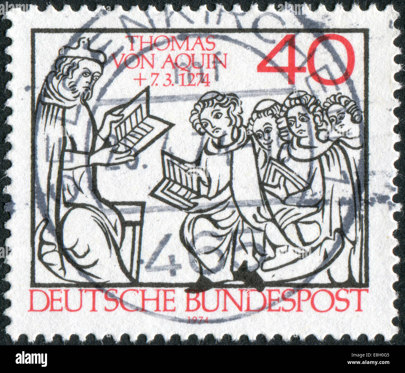 Germania - circa 1974: francobollo stampato in Germania, dedicata a San Tommaso d Aquino filosofo scolastico, circa 1974 Foto Stock