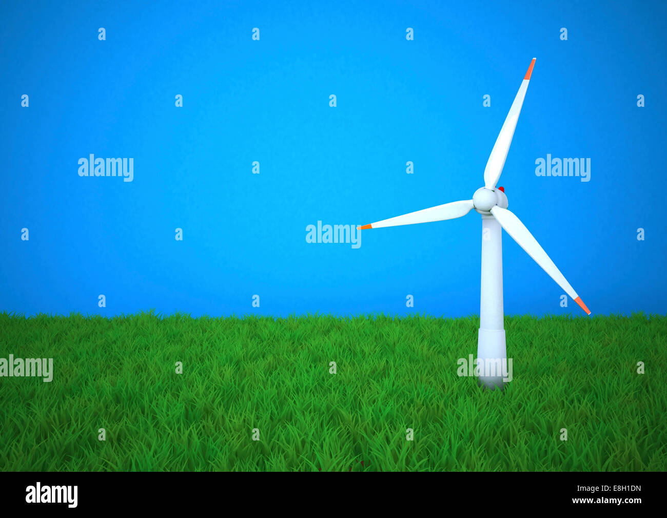 Turbina eolica su erba, rendering 3D Foto Stock
