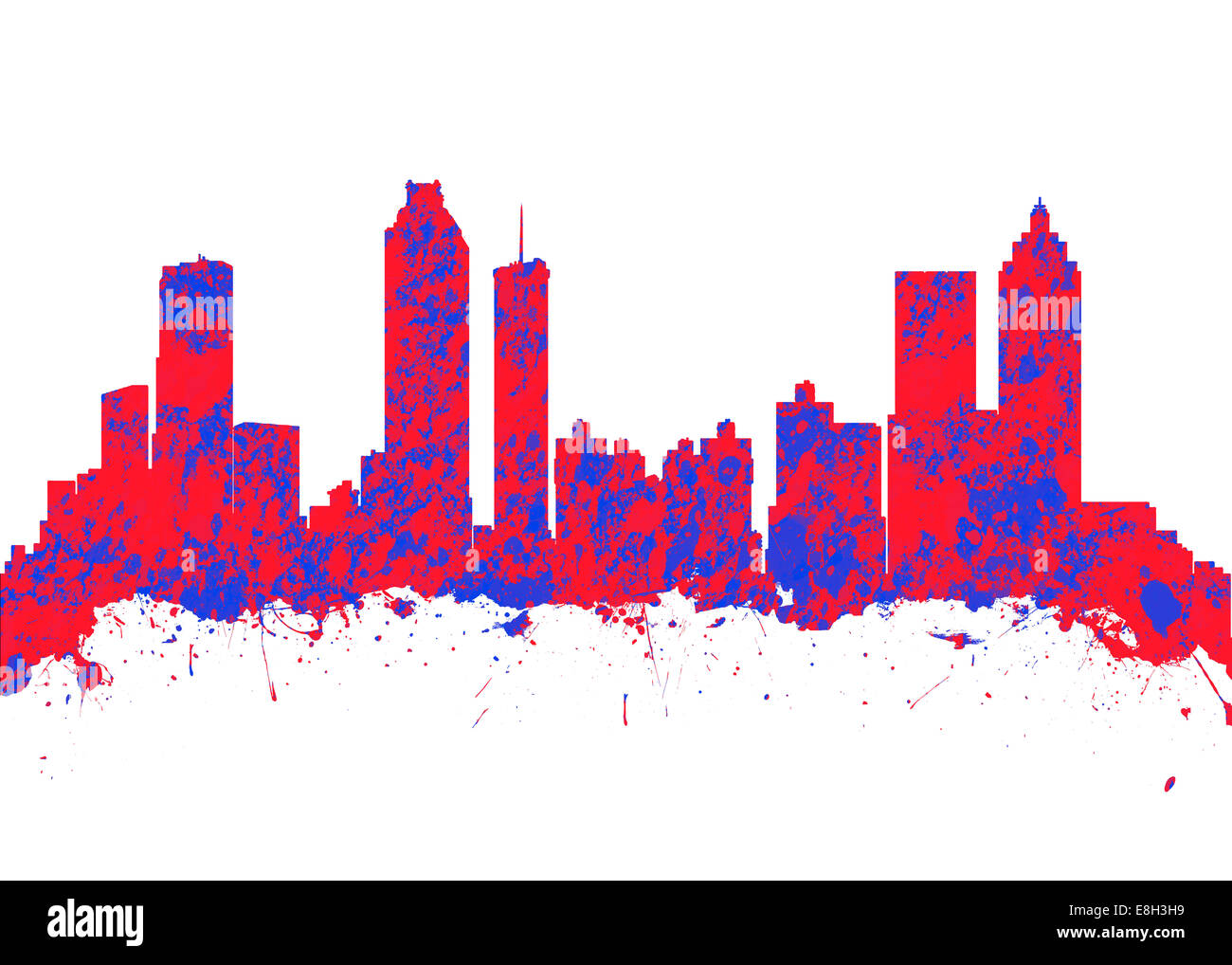 Acquerello stampa di arte dello skyline di Atlanta in Georgia negli Stati Uniti Foto Stock