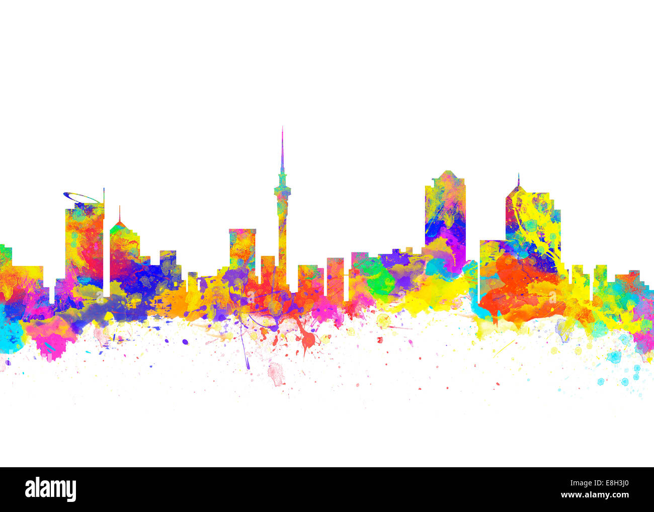 Acquerello stampa di arte dello Skyline di Auckland Nuova Zelanda Foto Stock