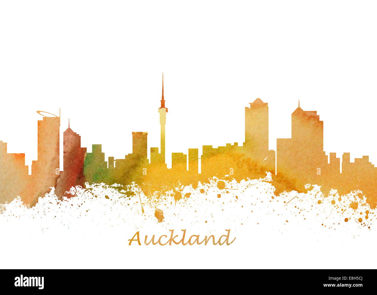 Acquerello stampa di arte dello Skyline di Auckland Nuova Zelanda Foto Stock