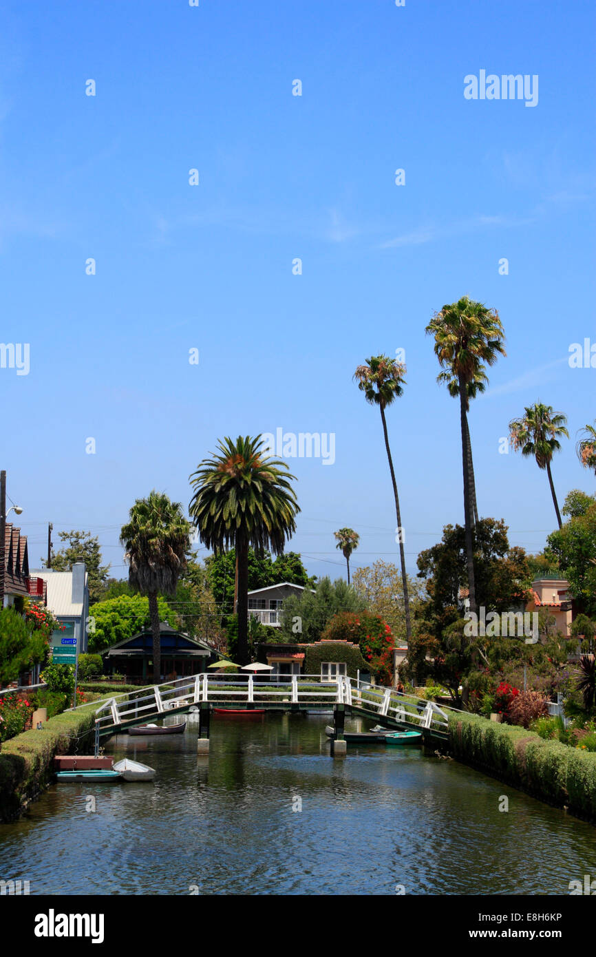 Canal con case a Venice Beach, Los Angeles, California, Stati Uniti d'America Foto Stock