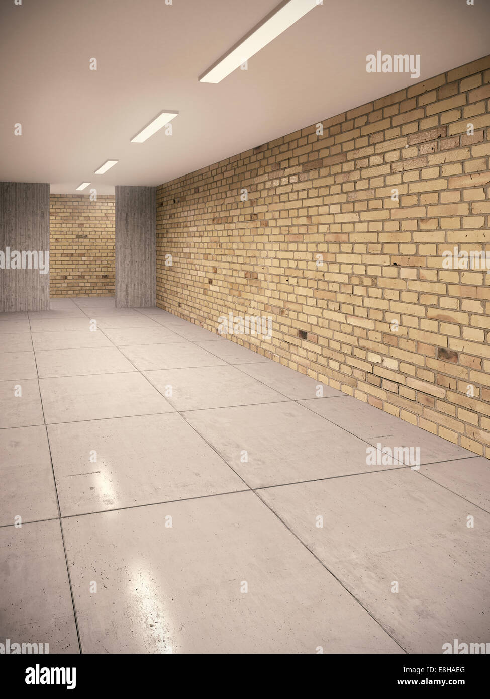 Vuoto cantina in mattoni con wallsand pavimento in calcestruzzo in un  edificio scolastico, rendering 3D Foto stock - Alamy