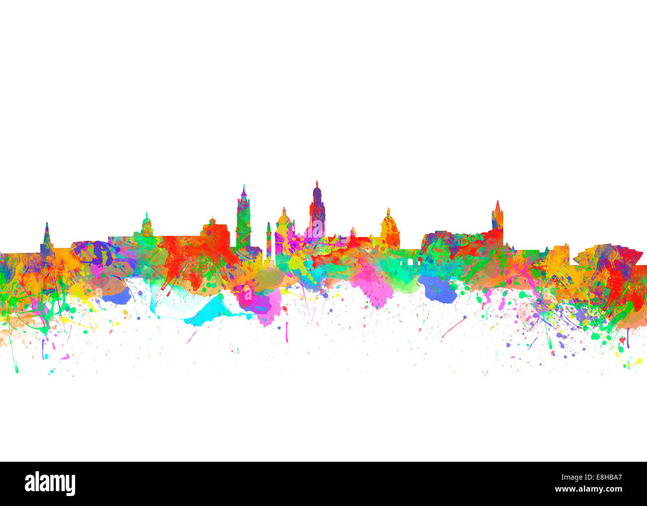 Arte di Glasgow acquerello stampa di arte dello skyline di Glasgow, Scotland, Regno Unito Foto Stock
