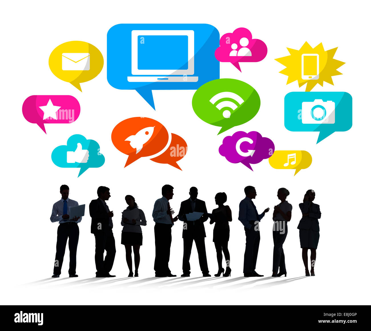 Sagome di gente di affari Social Media Foto Stock