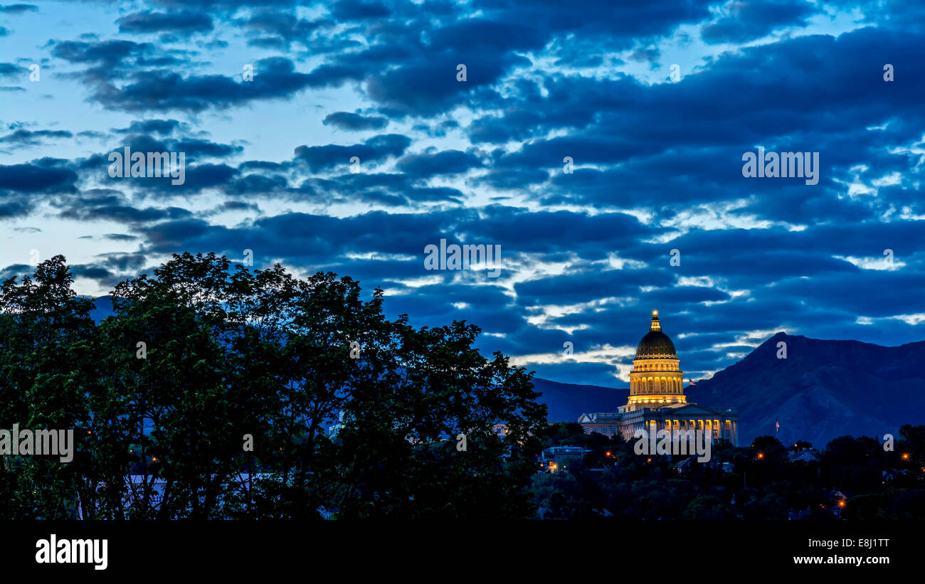 La capitale dello stato dello Utah di notte Foto Stock