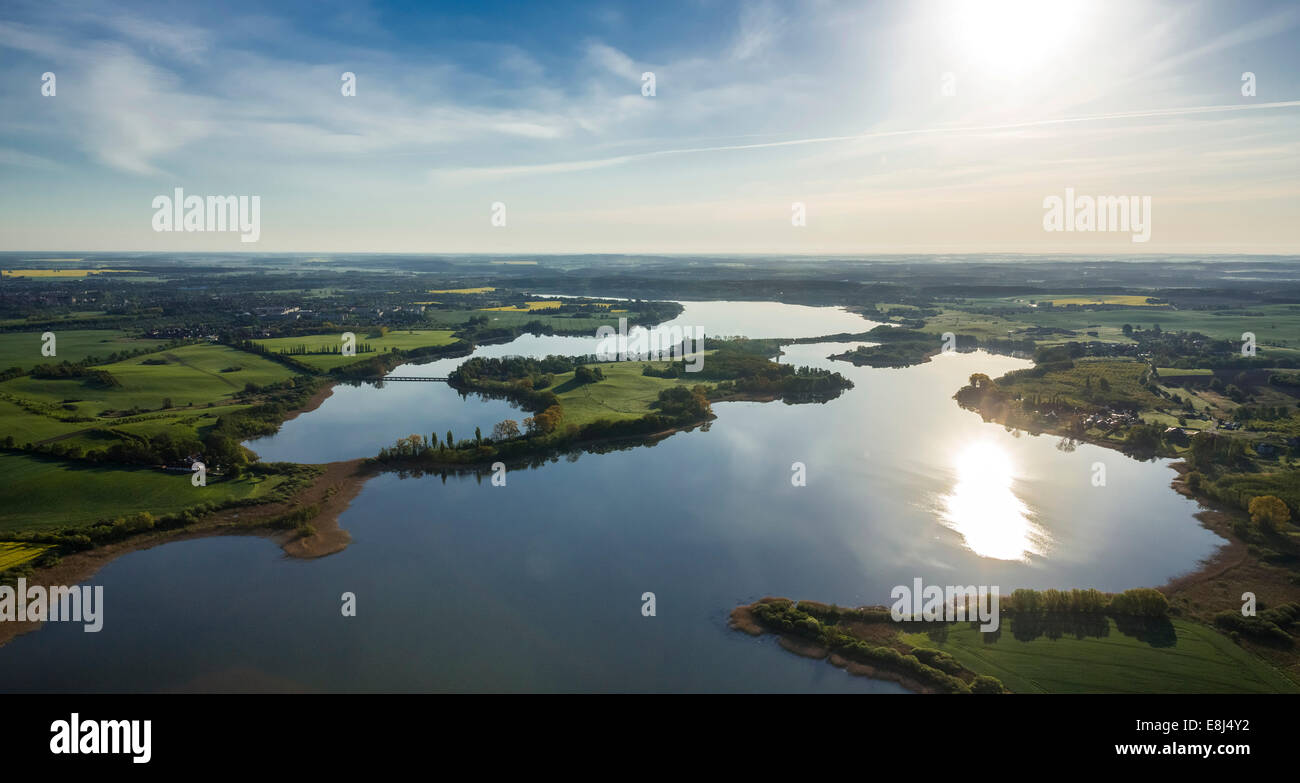 Vista aerea, Gutower Moor e Schöninsel isola nei pressi di Güstrow, Gutow, Meclemburgo Lake District, Meclemburgo-Pomerania Occidentale Foto Stock
