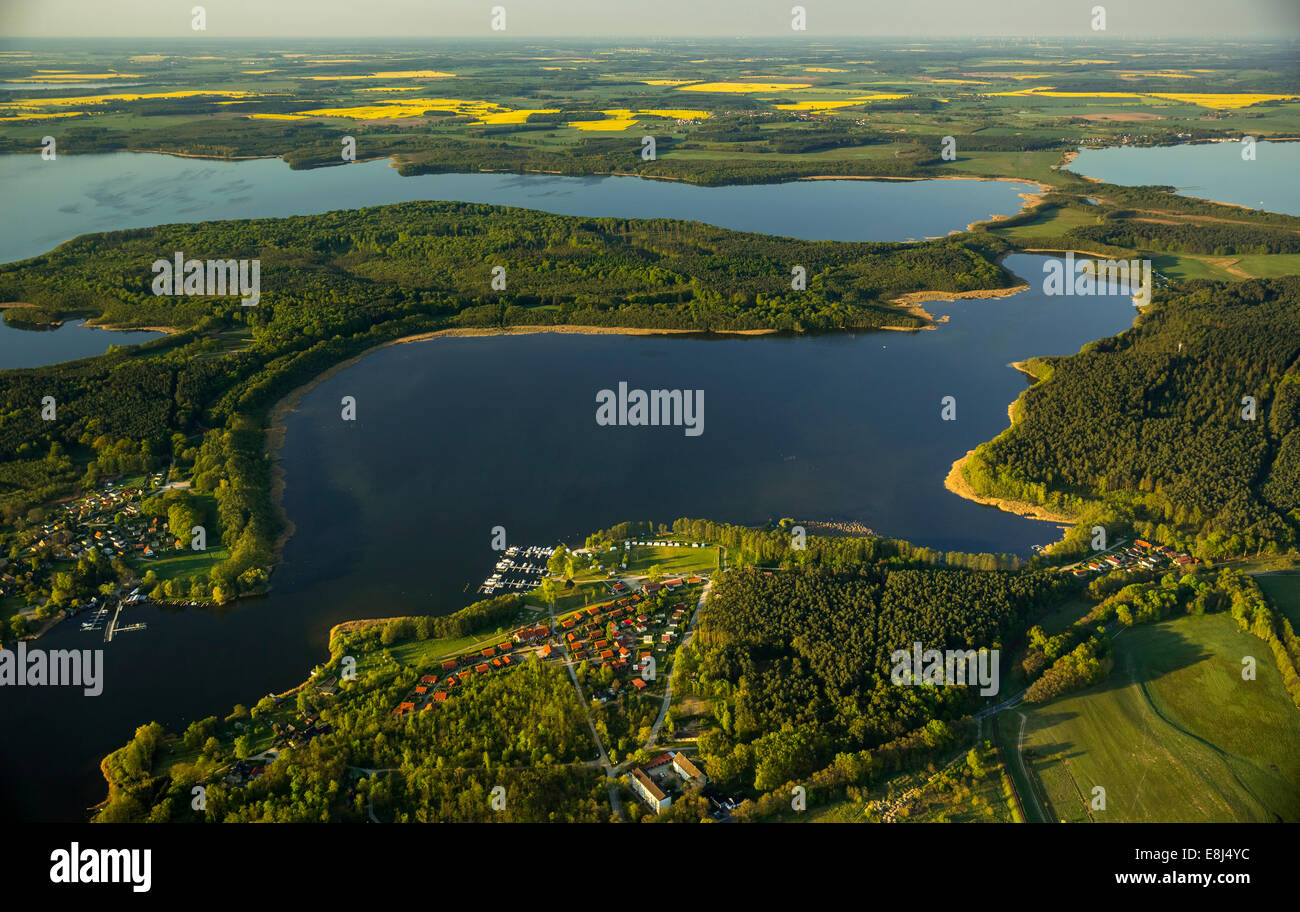 Jabelscher vedere il lago, sinistra borgo di Damerow, Jebel, Meclemburgo Lake District, Meclemburgo-Pomerania Occidentale, Germania Foto Stock