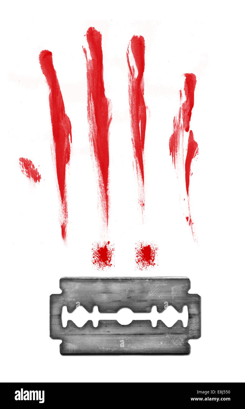 Una lama di rasoio divertente volto insanguinato Foto Stock