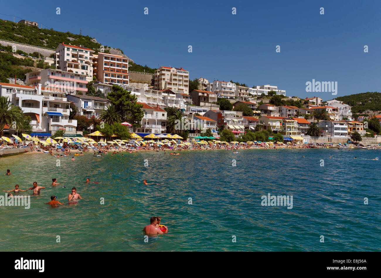 Adriatico città costiera di Neum nel Cantone Herzegovina-Neretva, Bosnia Erzegovina Foto Stock