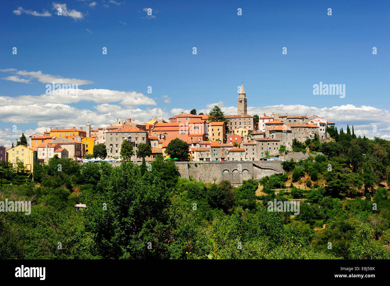 Piccolo centro situato su una collina, Montona, Istria, Croazia Foto Stock