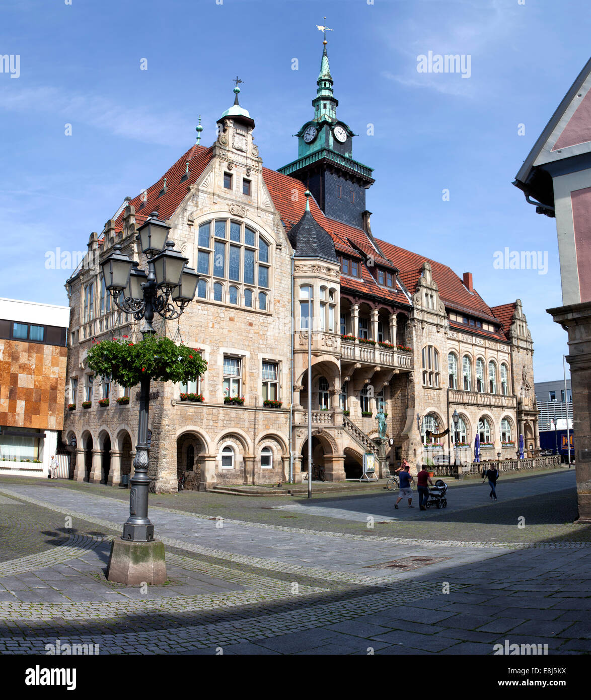 La piazza del mercato e il Municipio, Bueckeburg, Bassa Sassonia, Germania, Europa Foto Stock
