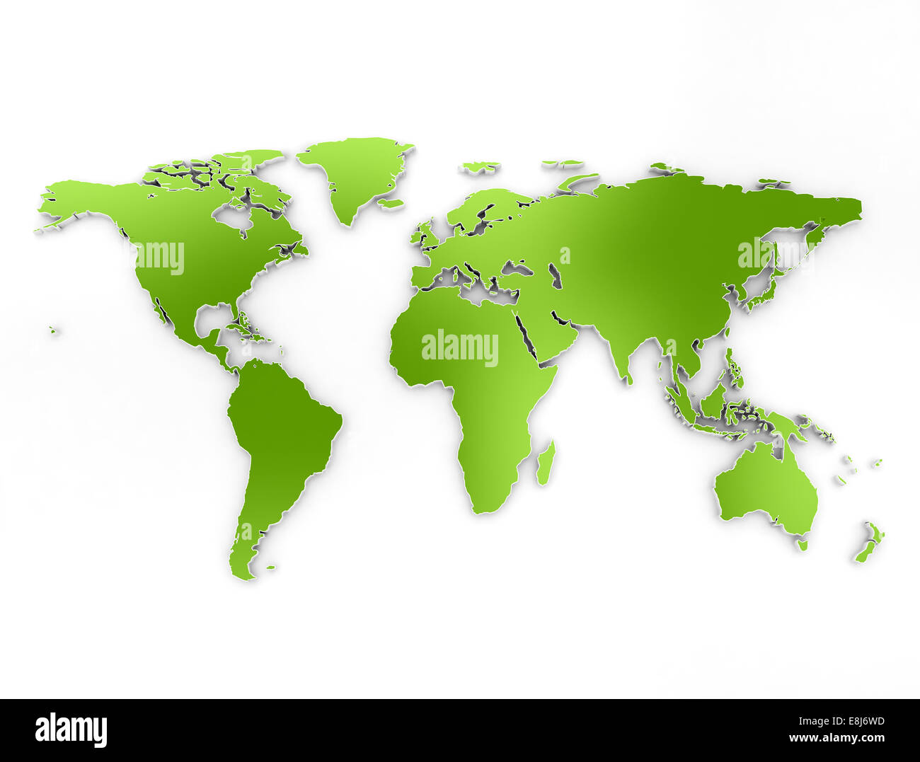Mappa mondo 3d green isolati su sfondo bianco Foto Stock