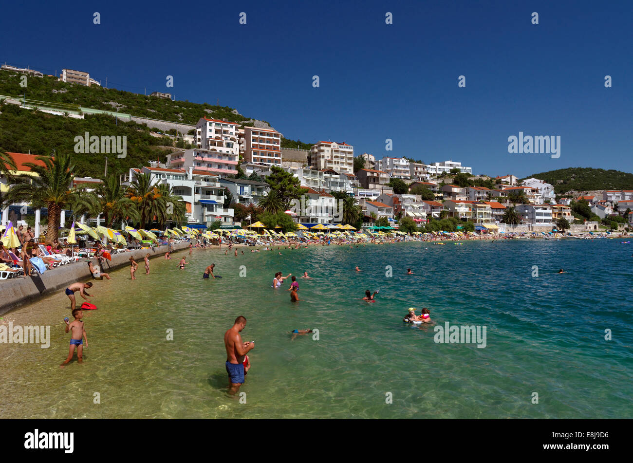 Adriatico città costiera di Neum nel Cantone Herzegovina-Neretva, Bosnia Erzegovina Foto Stock