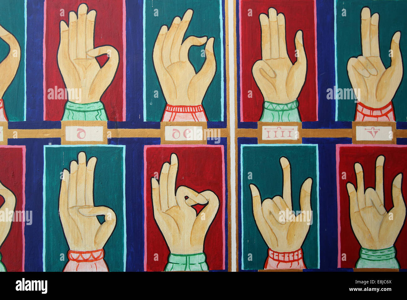 Il linguaggio dei segni con le mani. La pittura. Foto Stock