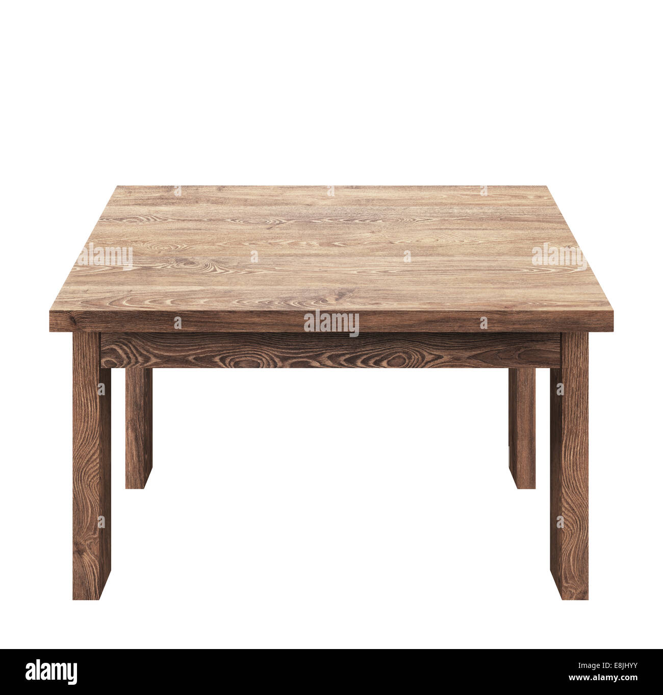 Tavolo in legno isolato su sfondo bianco Foto Stock