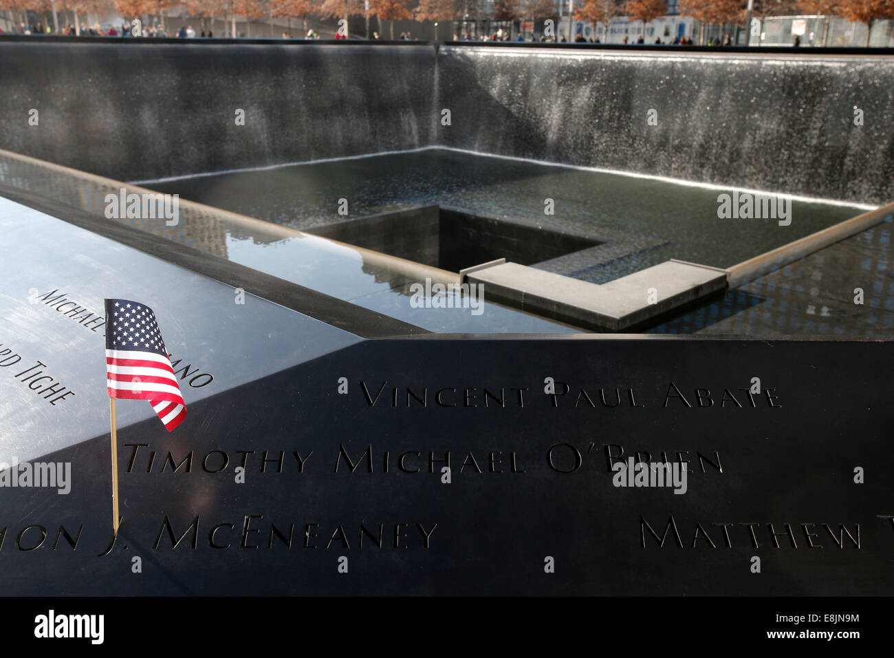 Il punto zero al suolo. Il National 9/11 Memorial presso il sito del World Trade Center di Manhattan. Foto Stock