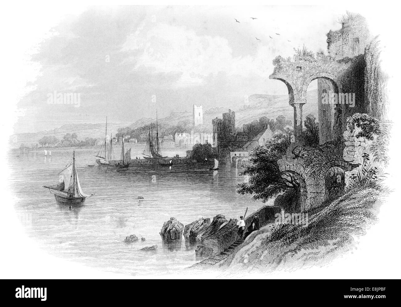 Carlingford County Louth Newry Fiume Repubblica Irlanda circa 1840 Foto Stock