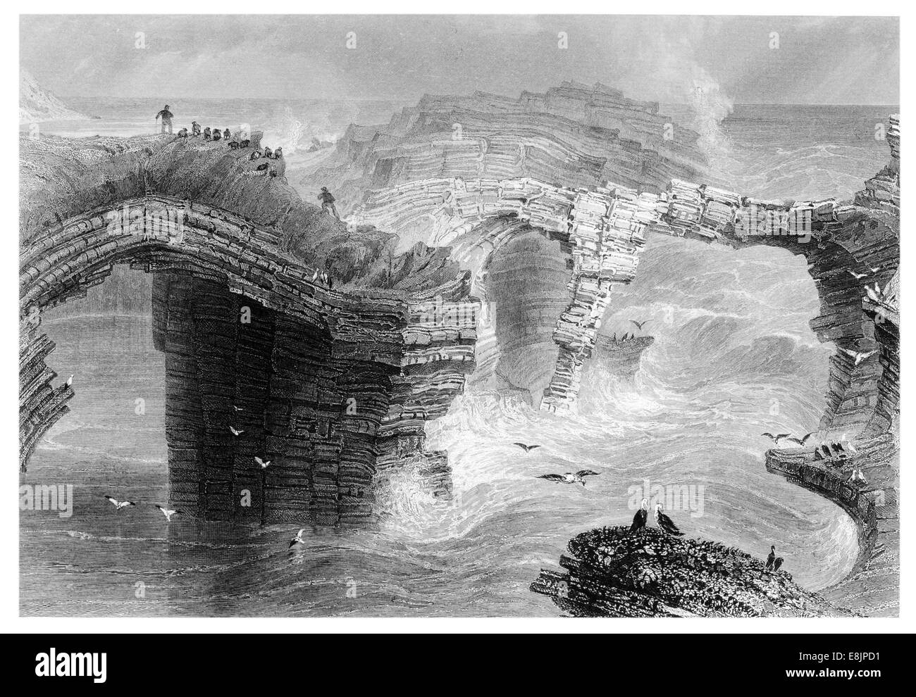 Ponti naturali vicino a Ross Kilkee County Clare Irlanda circa 1840 Foto Stock